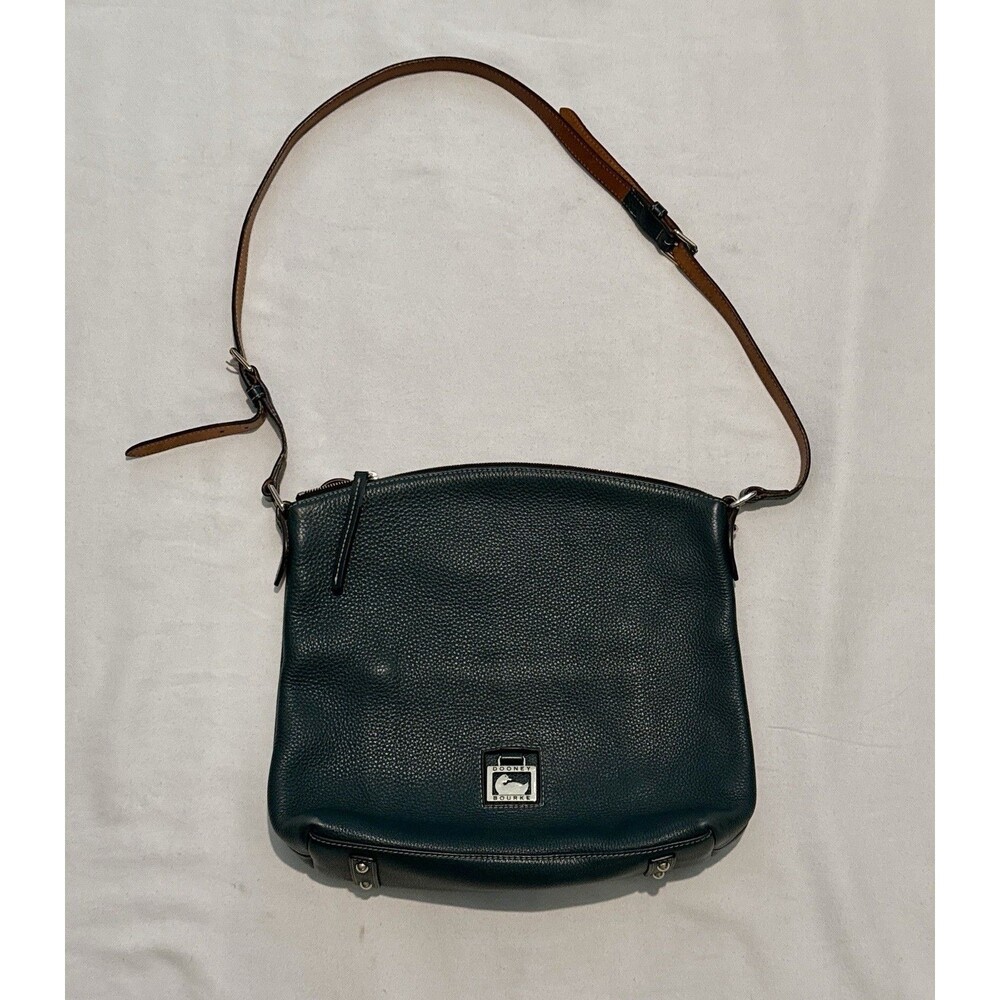 Dooney Bourke Green Pebbled Leather Hobo Handbag Cross Body Classic READ Vintage